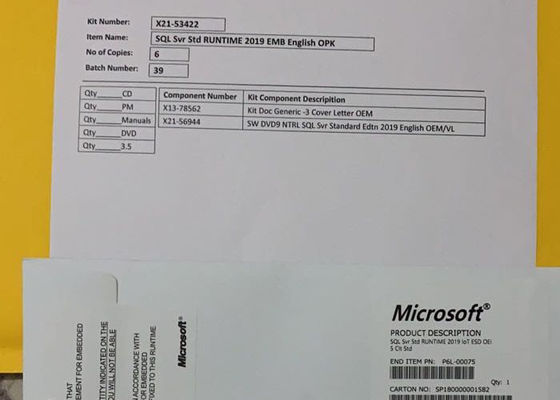 Chave de licença de software de DVD padrão do Microsoft Windows SQL Server 2019